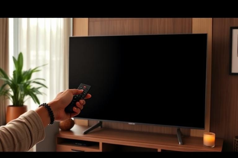 Television with a blank screen not turning on while a remote is pointed at it